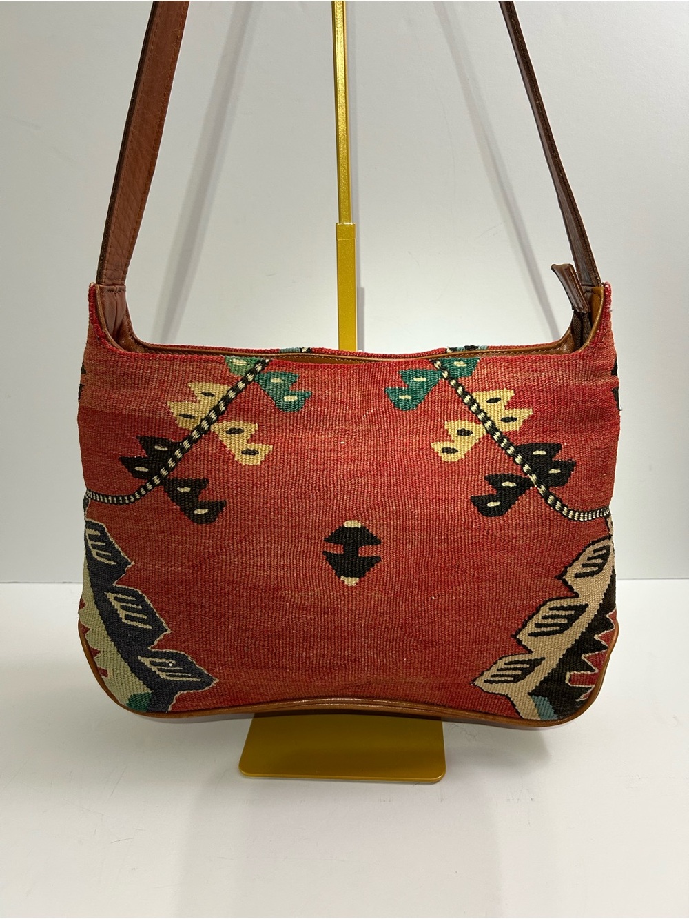 Turkish Kilim Shoulder Bag with Leather Strap